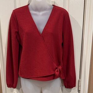Madewell Texture & Thread Red Front Wrap-Style Blouse. Sz Small